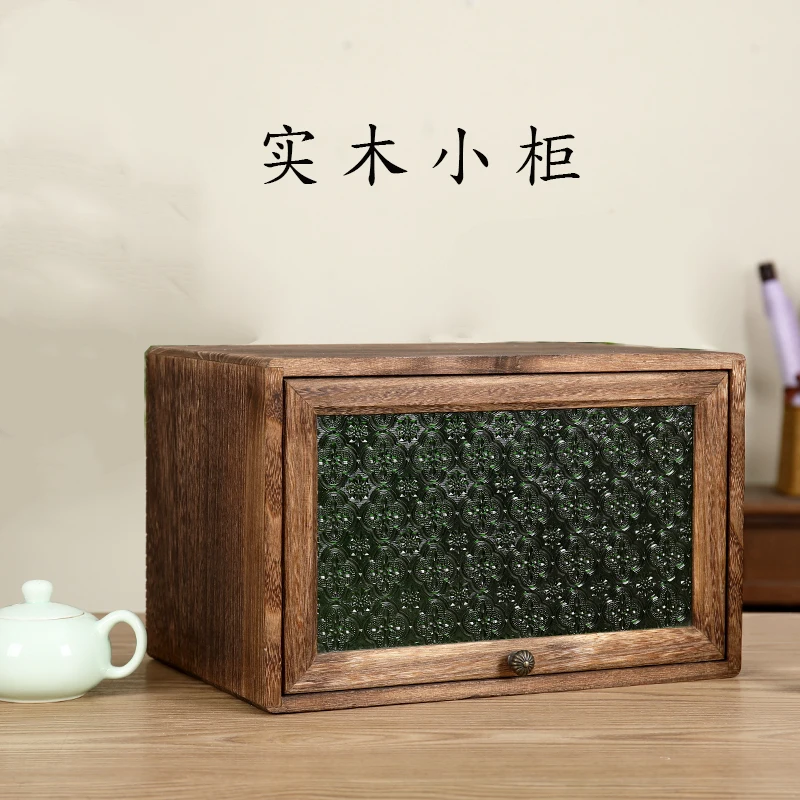 

Solid wood table lattice cabinet free combination storage cabinet glass door vintage flat push small sundries storage cabinet