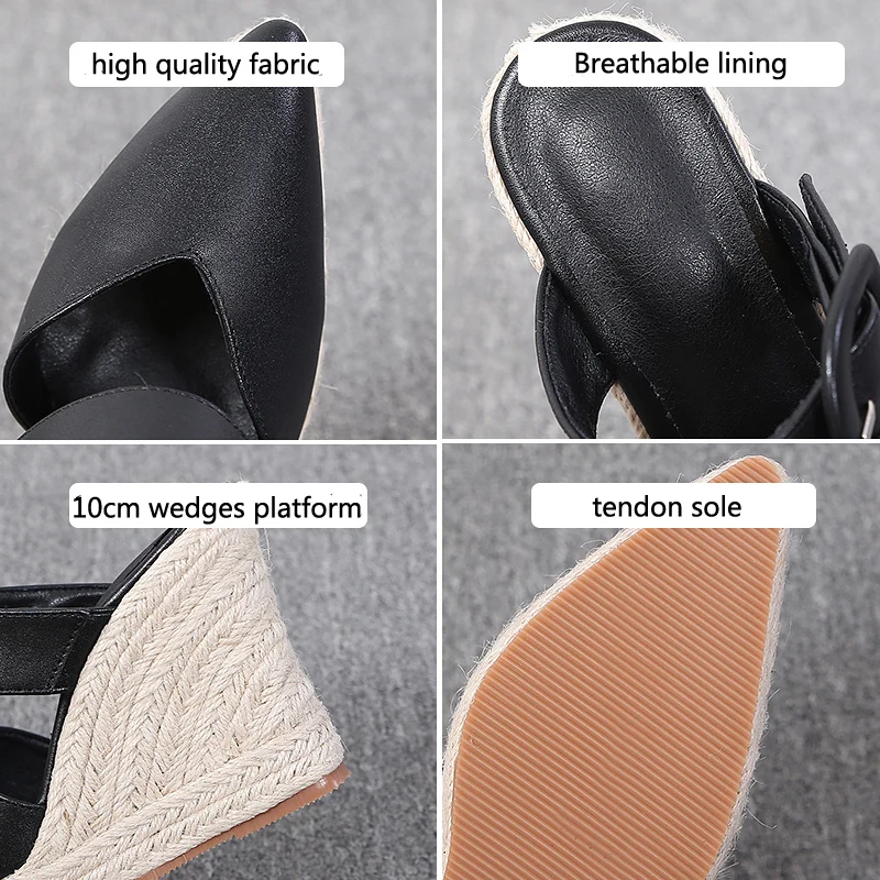 RYAMAG Wedge Slippers Heel Thick Bottom New Summer Buckle Women's Shoes High Straw Woven Hemp Rope Sole Large Size |