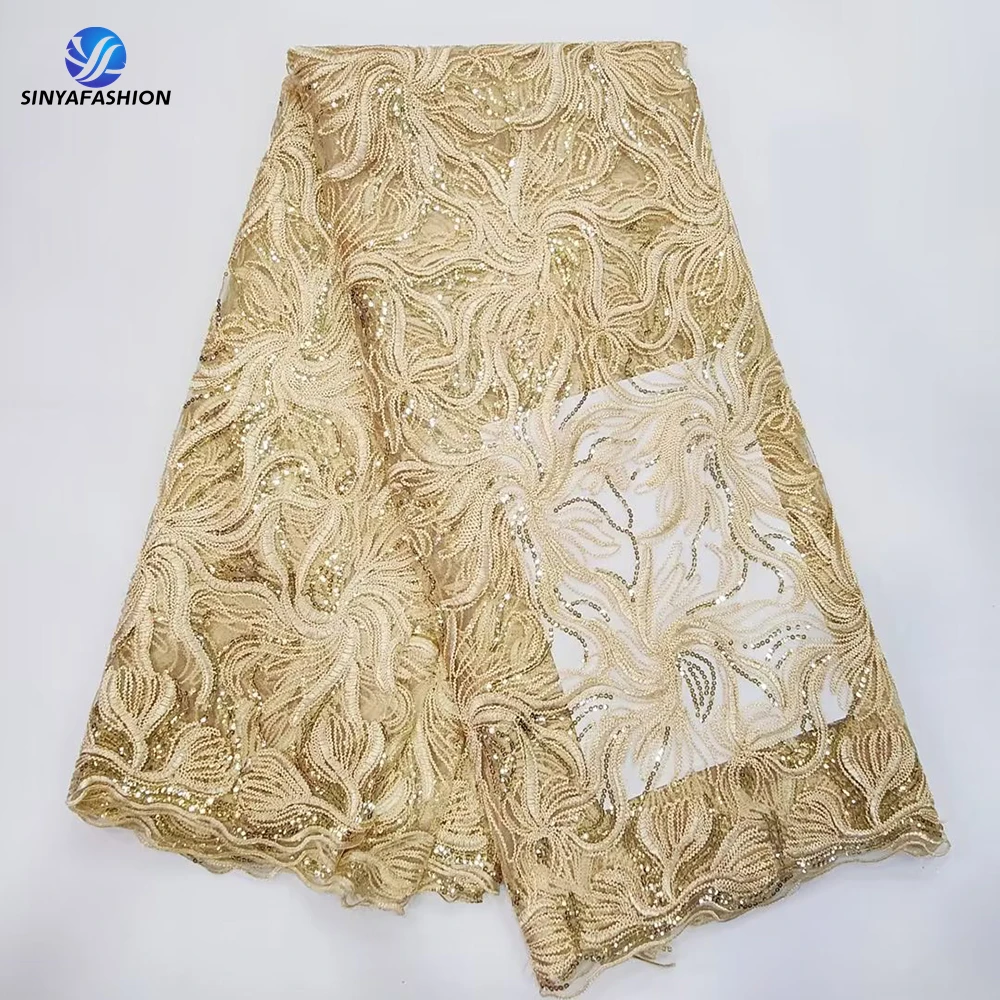 Строгая оранжевая африканская французская кружевная ткань 2023