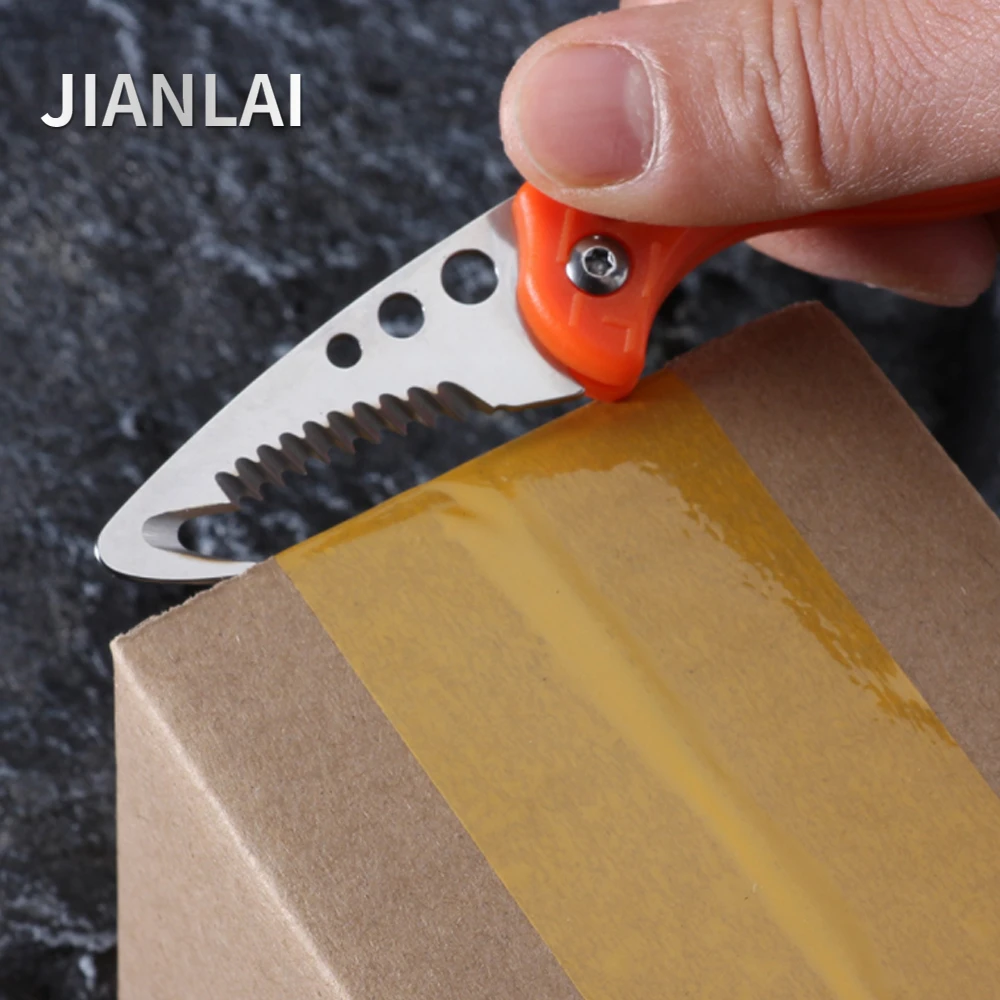 

58HRC high hardness Multifunctional Tool Knife Foldable Serrated Sharp Express Parcel Knife Keychain With Hook Cut Survival Tool