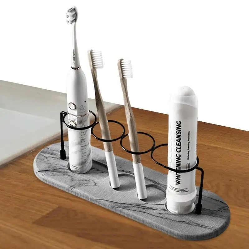 

Toothbrush Toothpaste Holder Rack Diatomaceous Earth Toothbrush Holder With 4 Slots 4 Slot Bathroom Vanity Table-top Diatom Mud