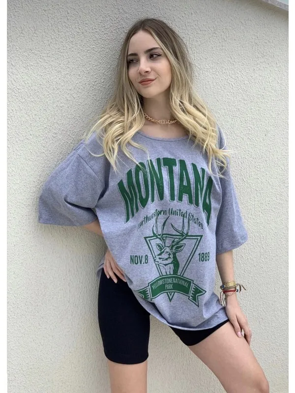 

Montana Printed Oversize Tee T Shirt Y2K Top Nostalgic Summer Women T-Shirt Anime Bluz
