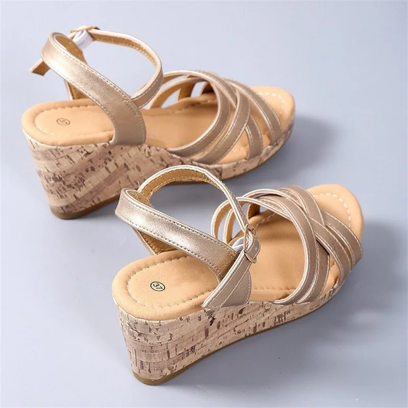 Sandals Women 2023 Summer New Buckle Platform Heeled Sandals Roman High Heels Shoes Fashion Brown Casual Woman Sandalias
