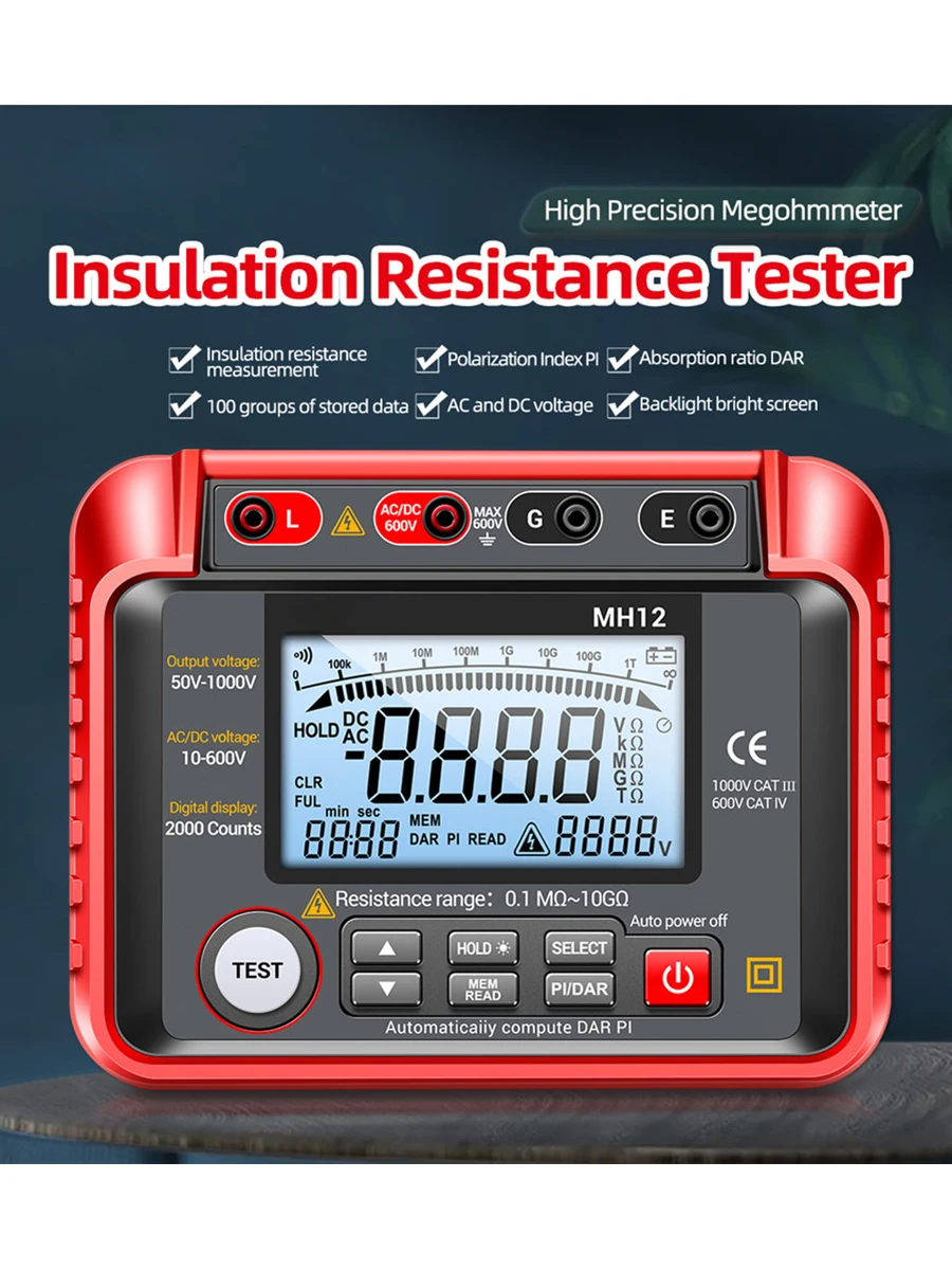 KUNLIYAOI  Digital Megohmmeter Insulation Resistance Meter Ohm Voltage Tester Digital Meter Power Energy Tools Supplies