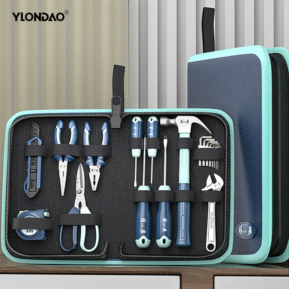 YLONDAO 19Pcs Hand Tool Set Screwdriver Wrenches Socket Scissors Knife Hammers Mechanics Tools Kit With Tool Bag Multi Tool