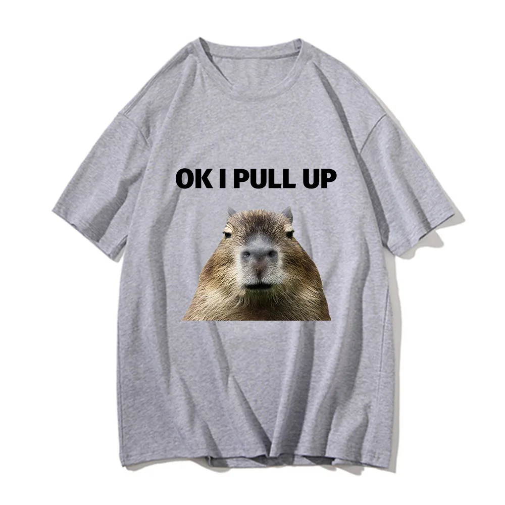 

OK I PULL UP Capybara Tshirts Female/Male Casual Four Seasons T-shirts 100% Cotton T Shirts Originality Manga Graphic Streetwear