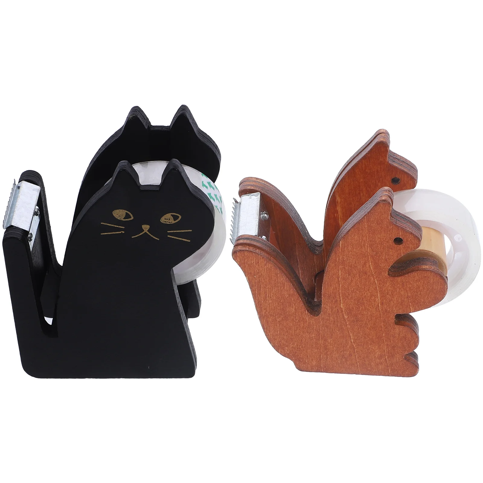 

2 Pcs Wooden Tape Dispenser Non Skid Handheld Animal Aluminum Alloy Cartoon Animals Stand Washi Holder Office