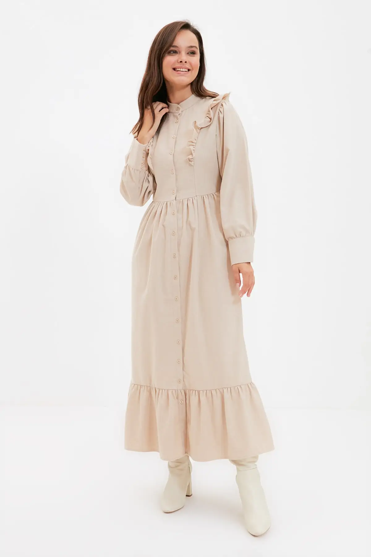 

Trendyol Crew Neck Ruffle Detail Dress TCTAW22EB0134