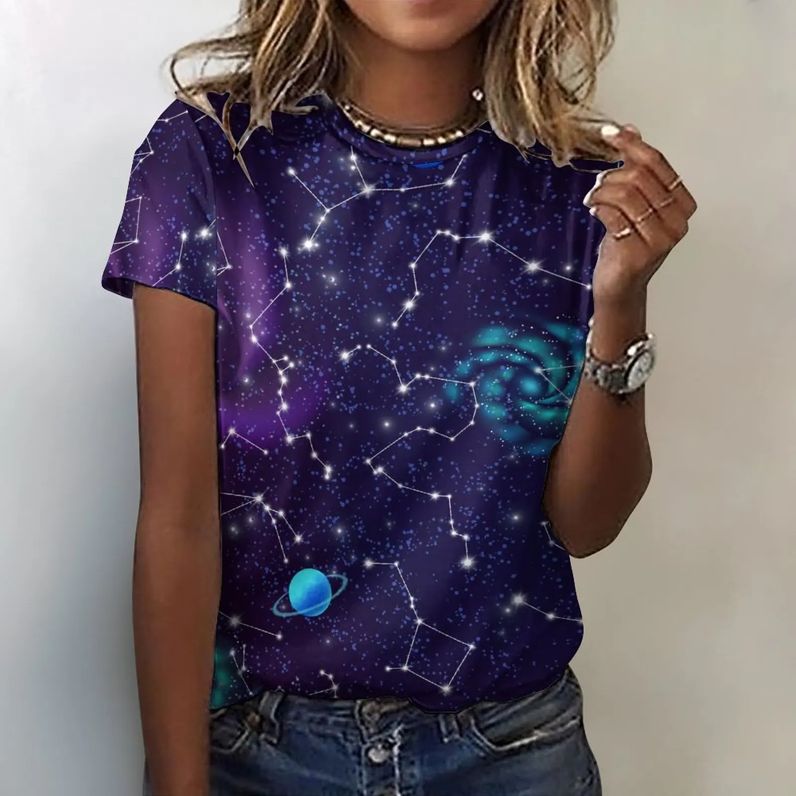 

Summer Women's Tee Nebula Constellation Print Short Sleeve T-Shirt Women's T-shirt Harajuku Tops Y2k Clothing Harajuku Sweatshir