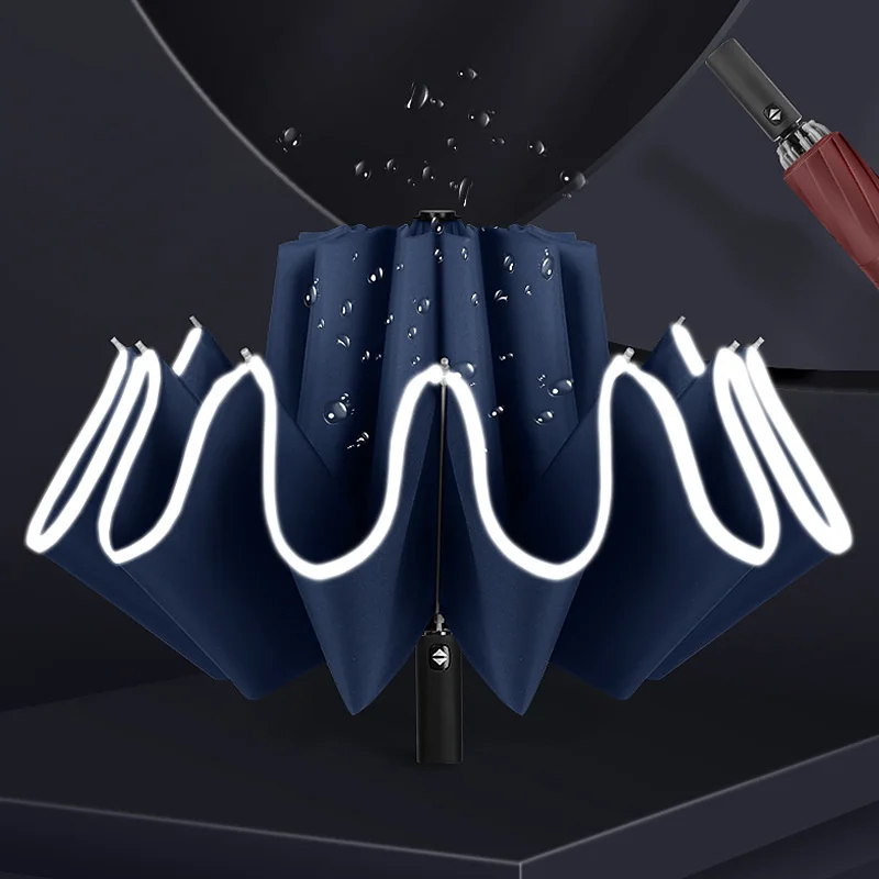 

Reflective Automatic Twelve Bone Three Fold Reverse Umbrella Men's And Women's Business Umbrella