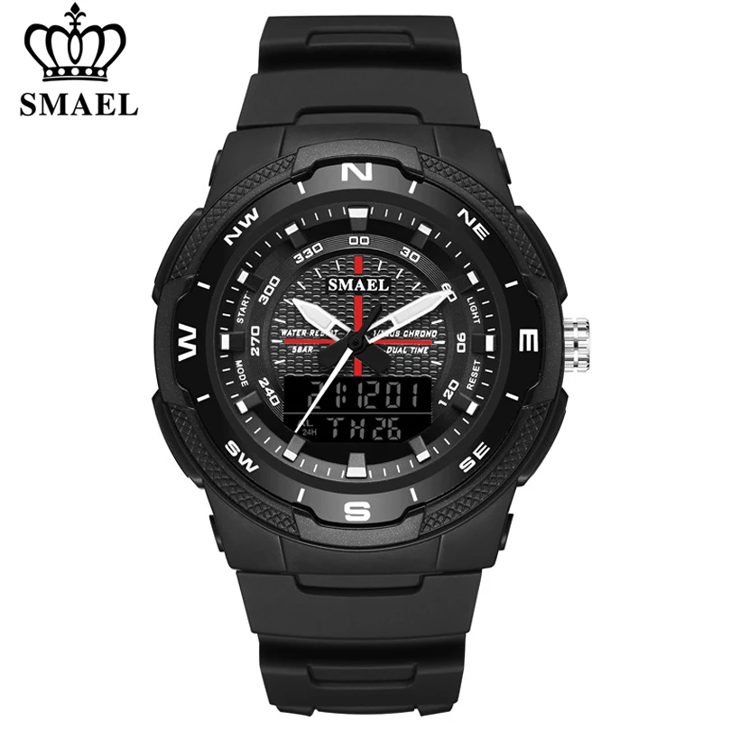

SMAEL Men's Sports Watch Quartz Digital Waterproof Led Electronics Casual Men Watches Dual Time Display Chronograph Wristwatches