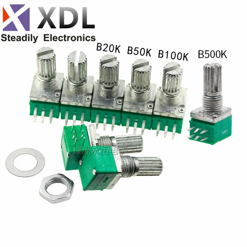 

5pcs RK097 RK097G 6Pin 5K 10K 20K 50K 100K B5K with a switch audio shaft 15mm amplifier sealing potentiometer