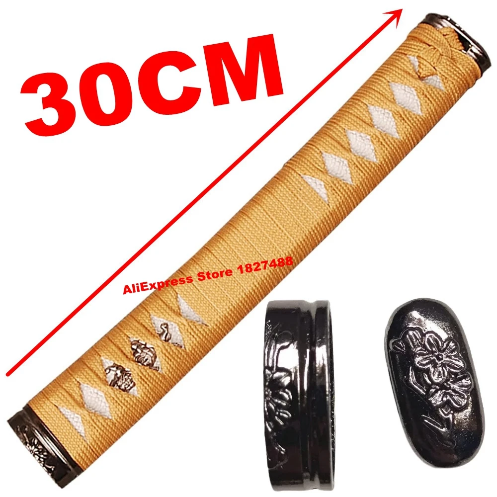 30 см удлинить Tsuka желтый Ito деревянная ручка сплав Menuki Fuchi Kashira для японского меча - Цена: 3084