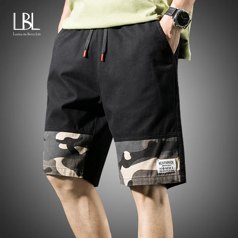 

LBL Summer Cargo Shorts Mens 2022 Casual Cotton Shorts Camouflage Work Trousers Knee Length Elastic Waist New Men Chino Shorts