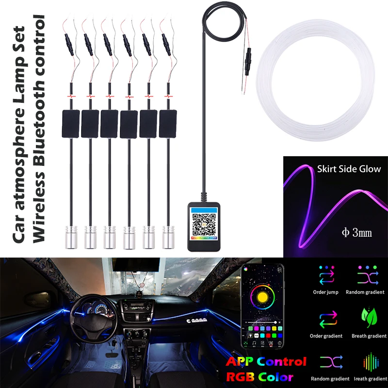 

RGB Car Interior Optical Fiber Strip Ambient Light APP Bluetooth Control Atmosphere Lamp Wireless Standalone Connection Unit