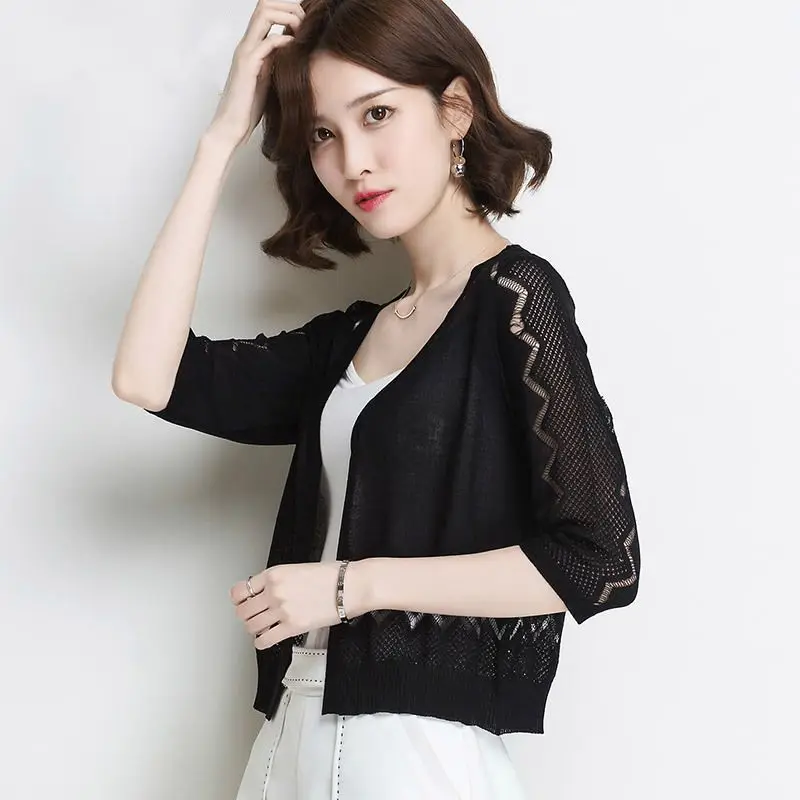 

Женский кардиган с вырезами, солнцезащитные вязаные пальто, тонкие солнцезащитные куртки, S46, лето 2023