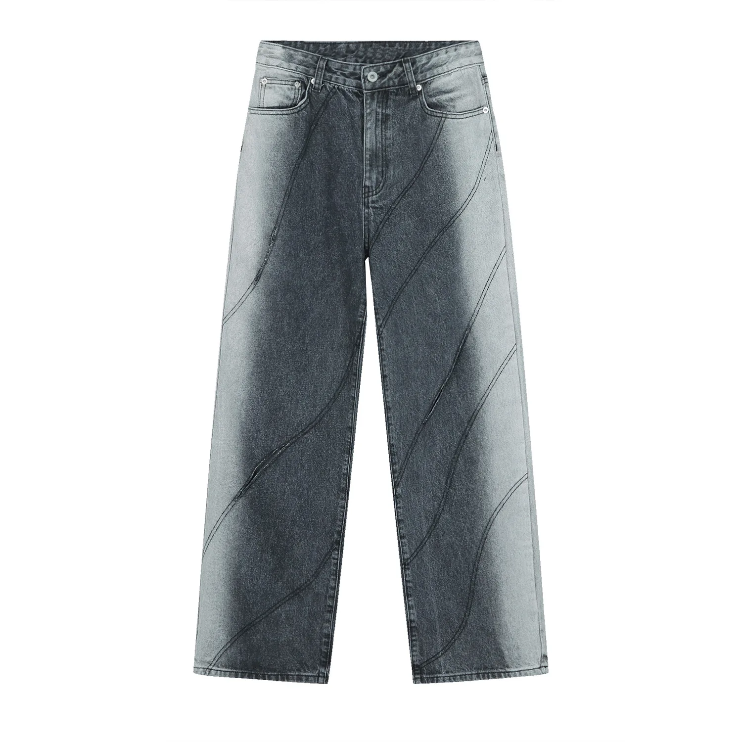 Four Seasons Korean Fashion Gradient Hole Straight Loose Personality Casual Jeans Men Clothing Y2k Pants Mens Street Wear JEANS