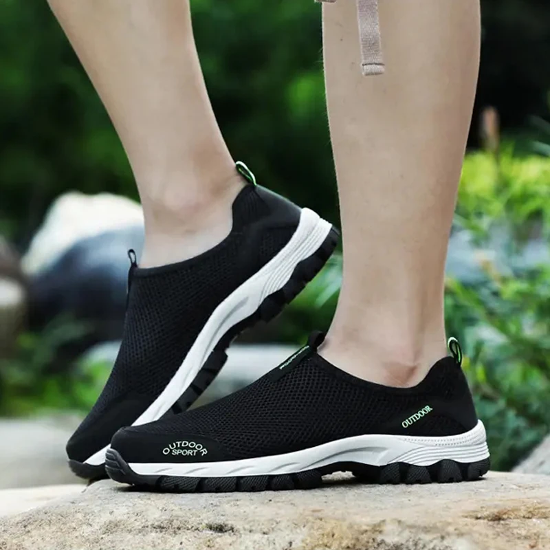 Walking Shoes Men Slip on Casual Sneakers Male Breathable Outdoor Shoes Lightweight Flat Shoes Blue Black Grey