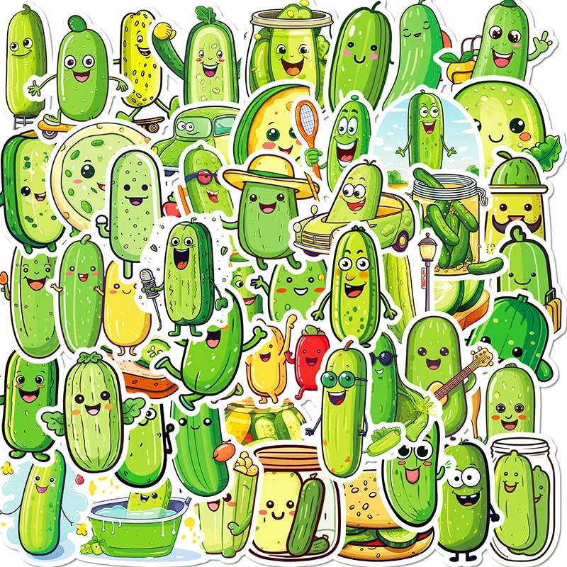 

50PCS Cucumber Pickle Funny Stickers for Kids Toy Gift Doodle Waterproof Sticker Handbook Notepad Computer Fridge Decoration