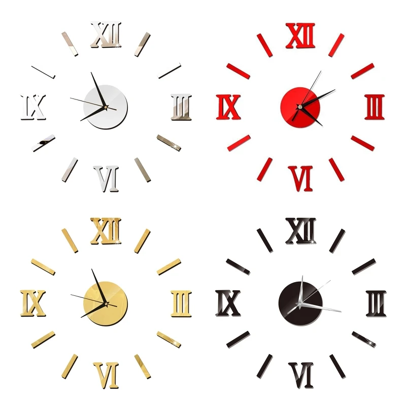 

3D Mirror Wall Clock Sticker DIY Acrylic Roman Number Art Decal Wallpaper for Home Living Room Bedroom Wall Decoration