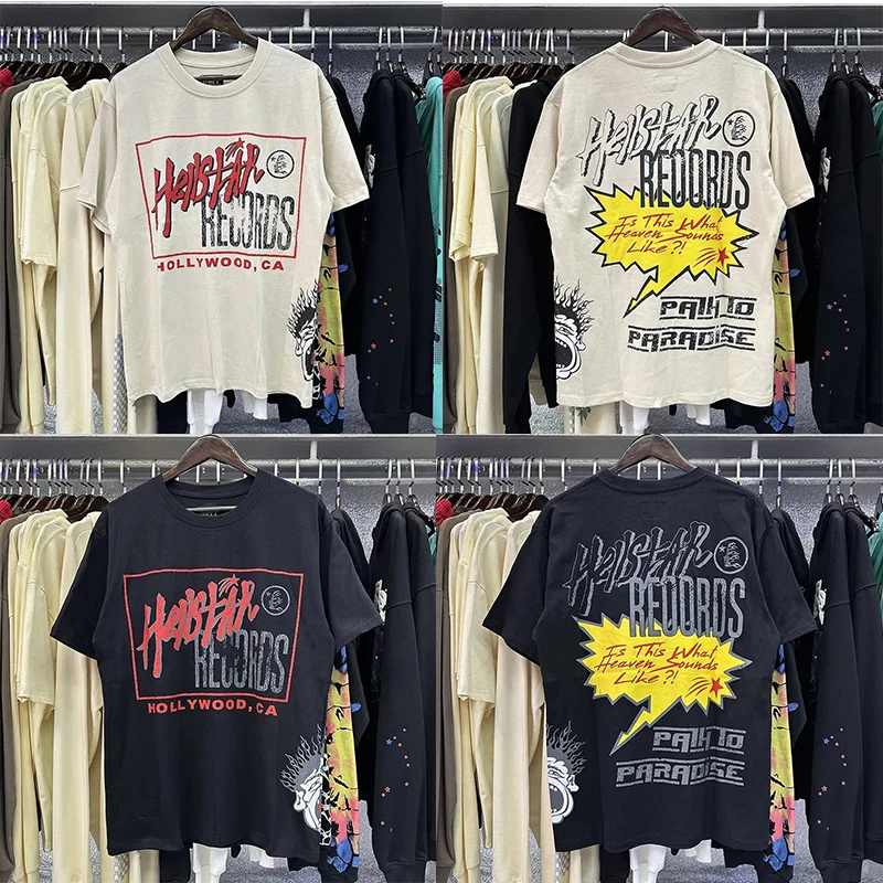 

Футболка с надписью «Hellstar» для мужчин и женщин, повседневный Свободный Топ абрикосового и черного цвета, модная уличная одежда в стиле хип-хоп с коротким рукавом