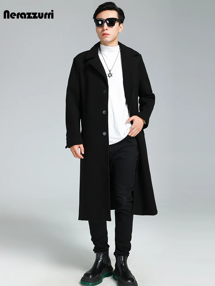 Пальто Nerazzurri мужское длинное роскошное элегантное мягкое теплое шерстяное
