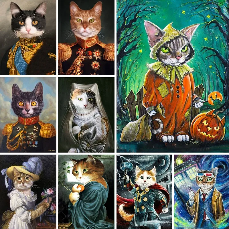 

DIY Diamond Painting Mosaic Portrait Pet Cats with Costume Full Square Embroidery Cross Stitch Picture Of Rhinestones Handcraft