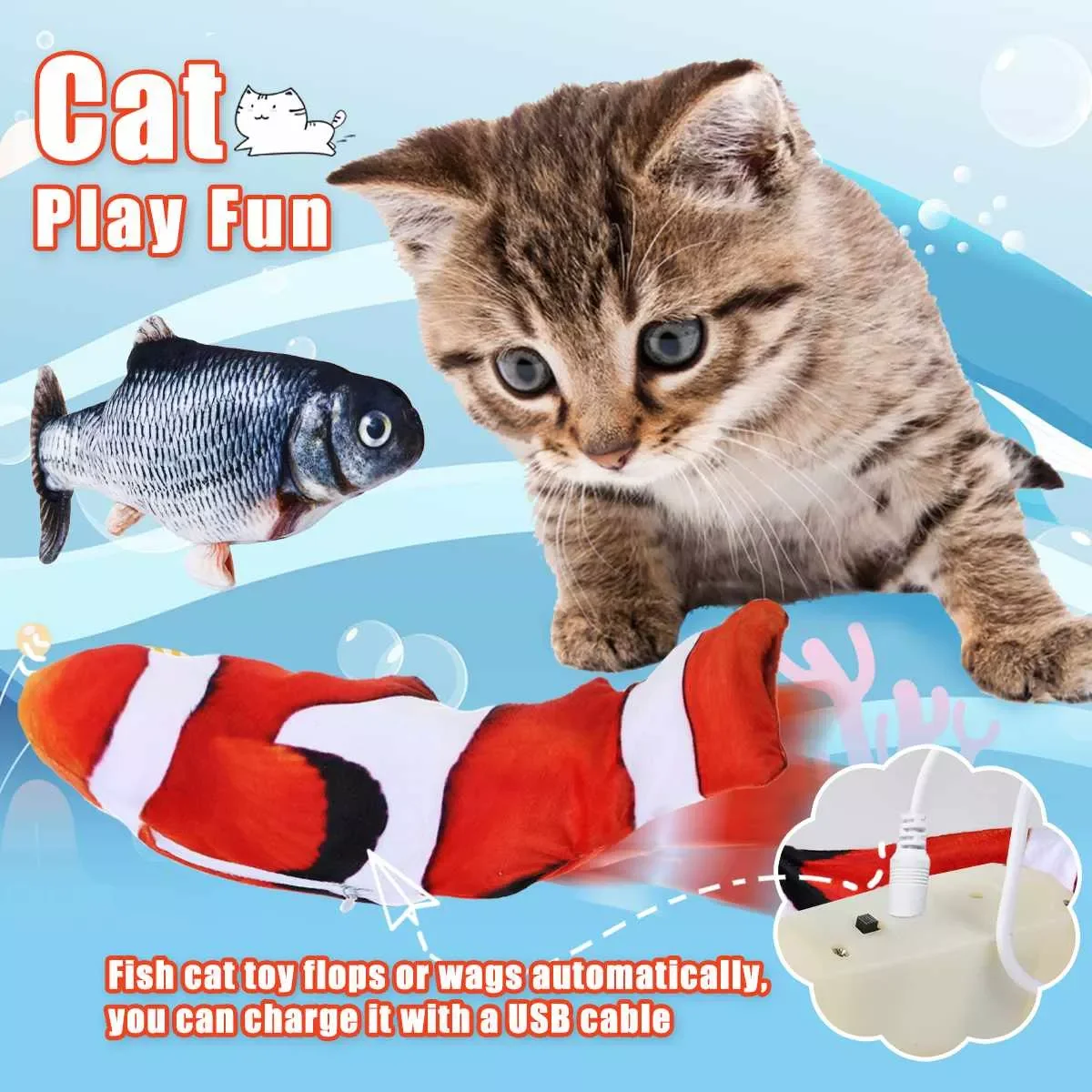 

NEW2023 Cat Toy Fish USB Charging Simulation Fish Floppy Fish Cat Toy Realistic Pet Cats Chew Bite Toys Pet Supplies