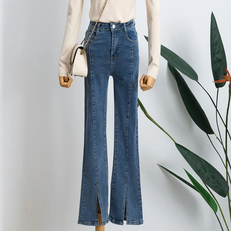 2023 New In Stretch Jeans Skinny Bell Bottom Jeans High Waist Stretch Straight Slim Fit Flared Denim Pants Fashion Casual Wash B