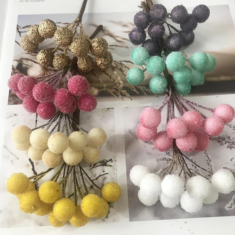 

6pcs/Lot mini plastic berry artificial flower red cherry pearlescent stamen wedding Christmas Cake Box Wreaths Decoration