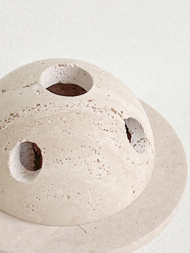 Ваби-саби желтый травертин декоративный камень 3 отверстия натуральный мрамор