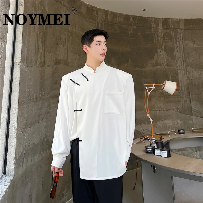 

NOYMEI Fashion Personality New Chinese Style Button Decoration Loose causal Long Sleeve Shirt men summer 2023 male top WA1395