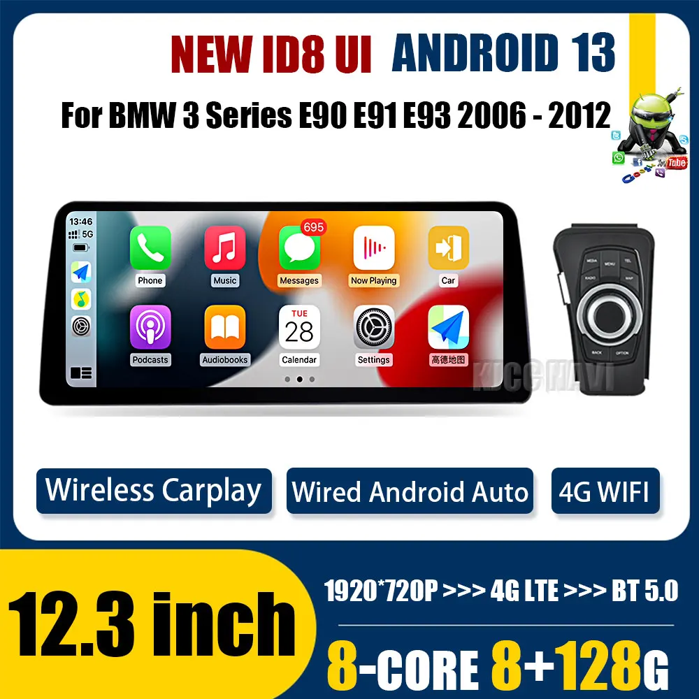 

12.3 Inch Android 13 ID8 Car Radio For BMW 3 Series E90 318i 320i E91 E93 2006 - 2012 WIFI 4G SIM BT GPS Navi Multimedia Carplay