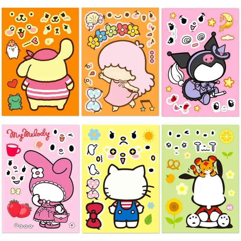

Sanrio Diy Hellokitty Mymelody Pachacco Kuromi Cinnamoroll Purin Character Puzzle Stickers Make A Face Face Change Stickers