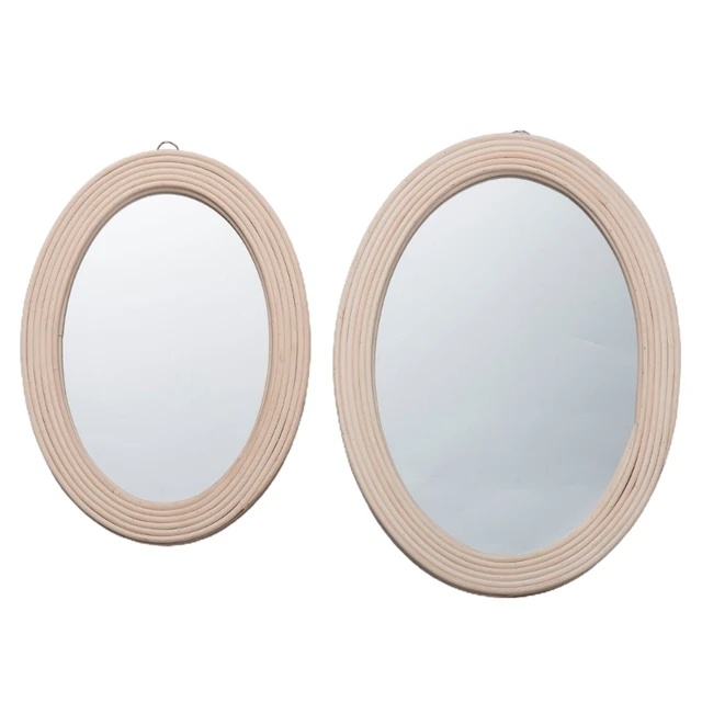 Y1UB Rattan Innovative Art Decor Oval Makeup Mirror Dressing