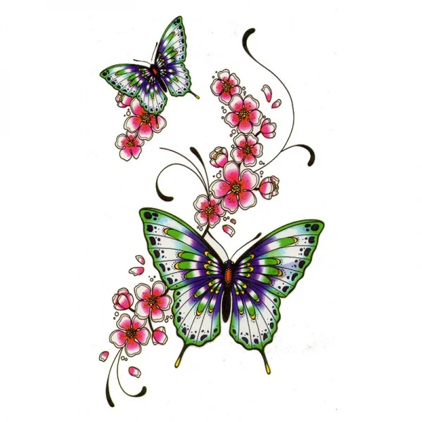 1 шт. большая бабочка цветок временная татуировка женская боди-арт водостойкая