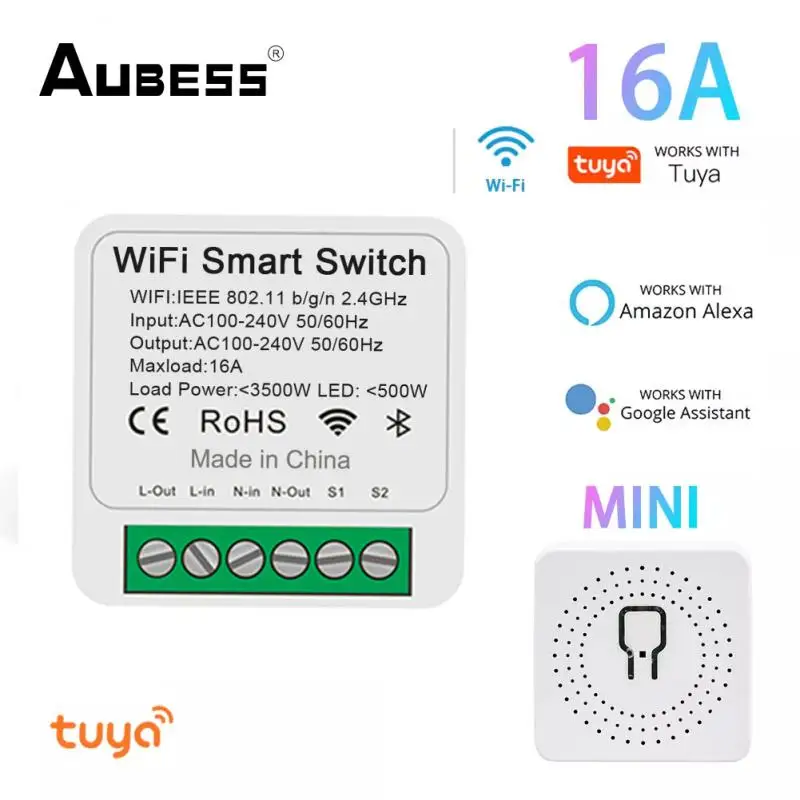 

Tuya WiFi Mini DIY Smart Switch 16A EWeLink APP 2-way Remote Timing Wireless Control Relay Automation Modules Work Alexa Google