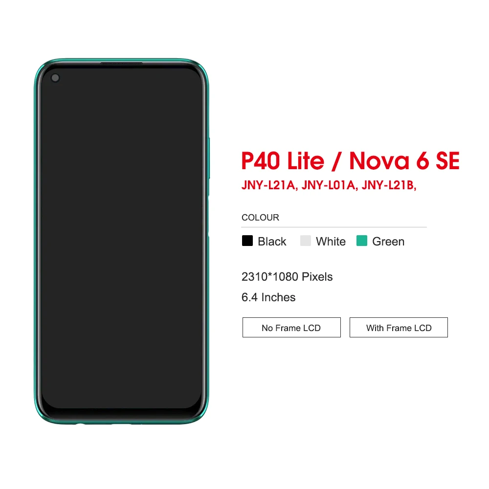 

100% Original Screen For Huawei P40 Lite JNY-L21A JNY-L01A Display Touch Screen With Frame Assembly For Huawei Nova 6 SE LCD