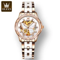 olevs waterproof full automatic luxury women wristwatches automatic mechanical fashion ceramic strap watches for women