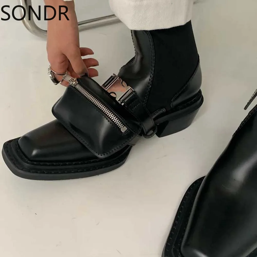 Женские ботильоны с ремнем кошелек карманы Стрейчевые носки туфли открытым