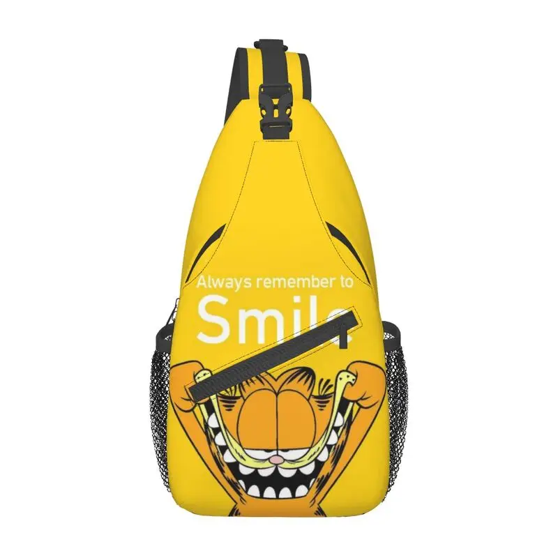 Garfields Cat Smile Sling Chest Bag Custom Cartoon Comic Crossbody Shoulder Backpack for Men Travel Hiking Daypack