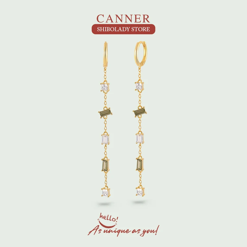 

CANNER Colored Zircon Tassel Aros Plata 925 Mujer Earring For Women Drop Earrings Huggie 18K Gold Long Chain Ear Piercing 2022