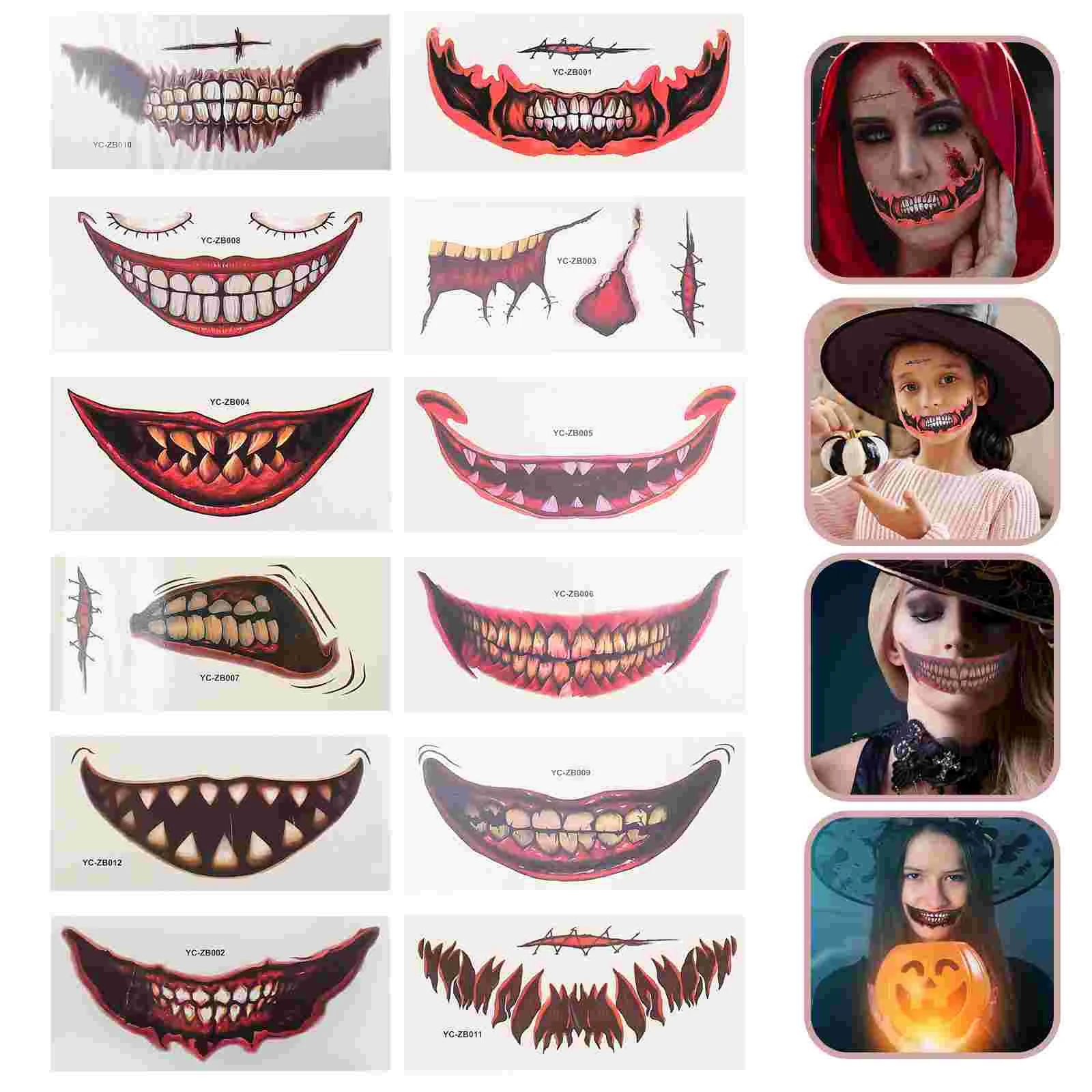 

12 Sets Halloween Stickers Decorative Decals Fake Makeup Face Themed Party Favor Novel Temporary Decorate For kids 30pcs