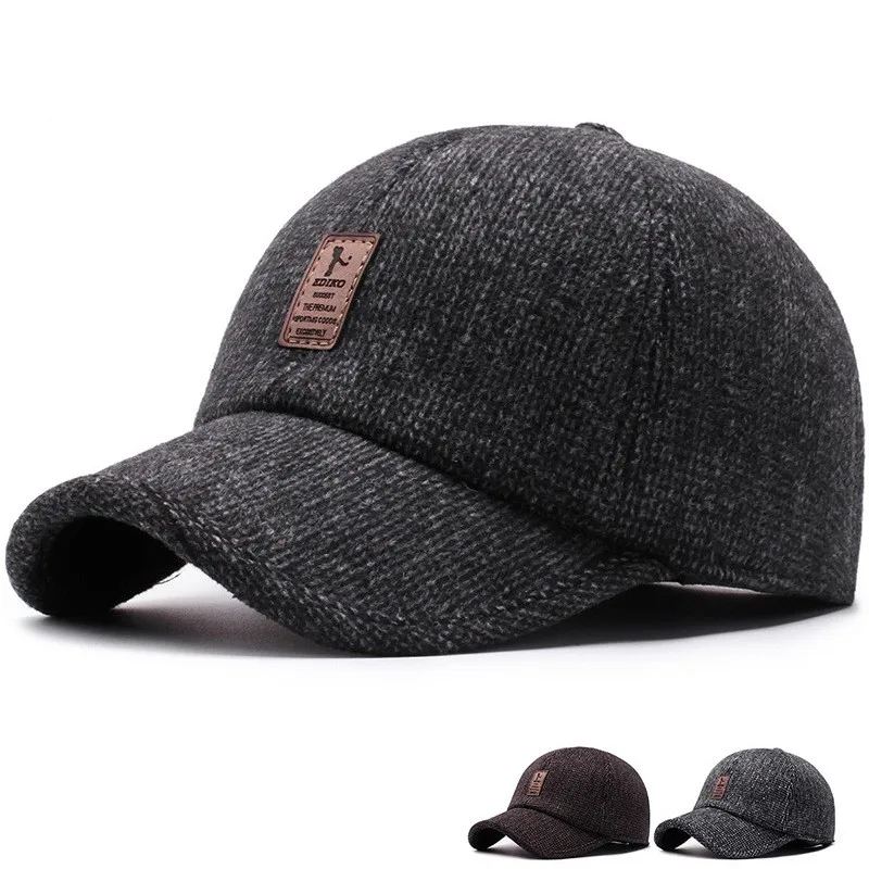 

Autumn Baseball Cap Woolen Knitted Designer Men's Winter Cap Thicken Warm Hats with Earflaps Mens Brand Hats Dad Trucker Hats