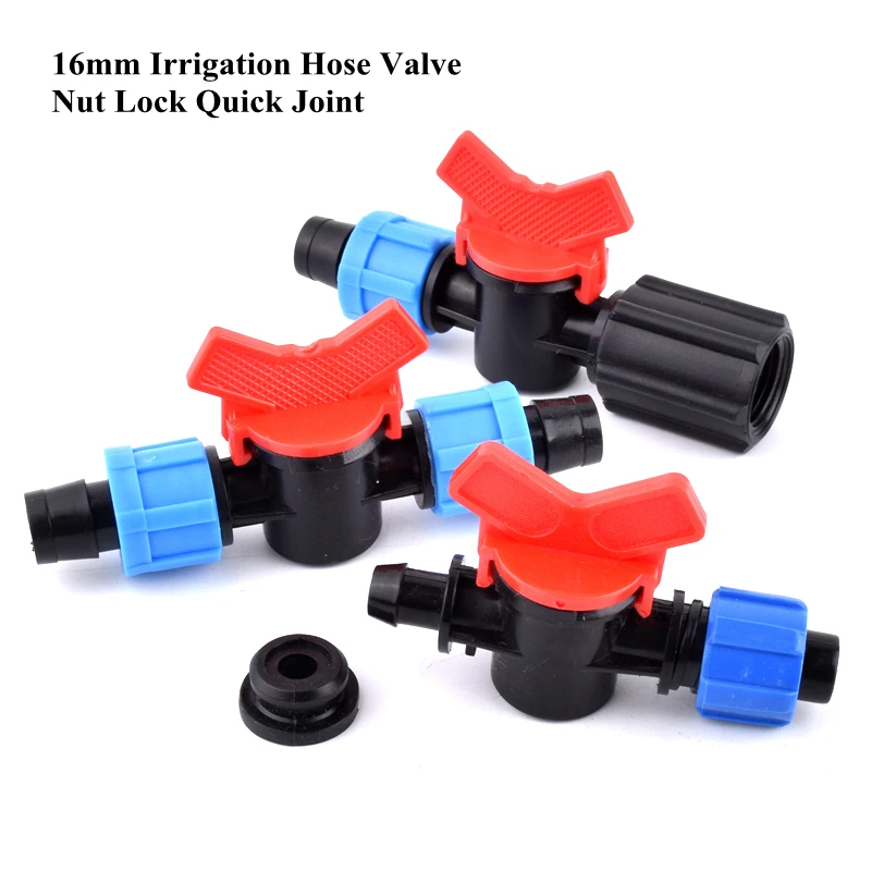 

Синий клапан с защелкой 16 мм, шаровой клапан для полива, шарнир управления потоком для теплицы, ремень для капельного орошения, соединительн...