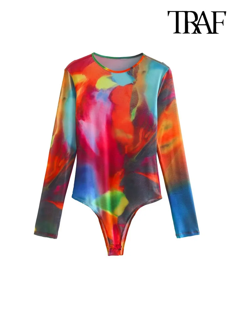 Женские Модные полупрозрачные комбинезоны TRAF из тюля с принтом винтажные