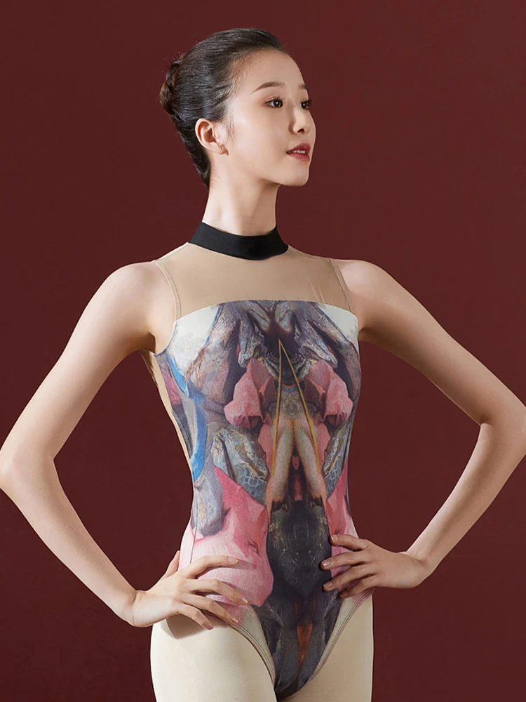 

Ballet tights printed jumpsuit gym clothes practice clothes female adult art test body basic training clothes dance clothes