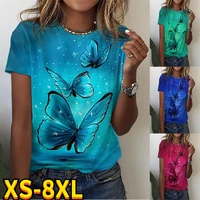 womens butterfly 3d printed tee shirts round neck female pullover casual loosen streetwear new design summer 2022