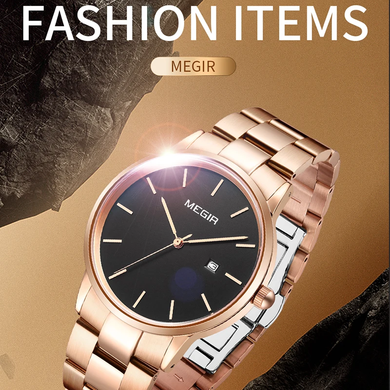 MEGIR Quartz Men's Watches Waterproof Stainless Steel Strap Watches Simple Clock Fashion Casual Lovers Wristwatch