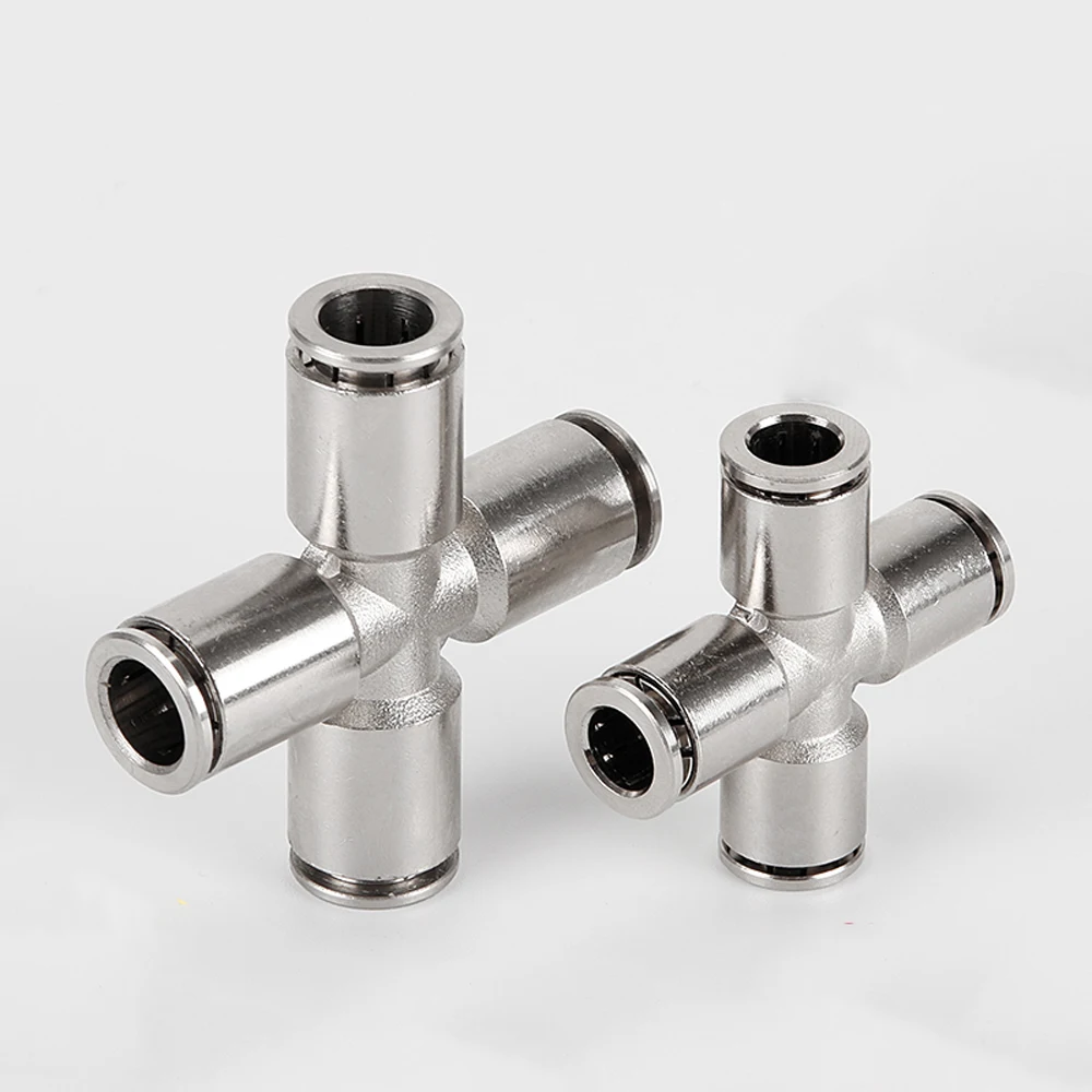 

Pneumatic Fittings PZA Connector 4-12mm OD Hose Nickel Plated Brass Push In Quick Connector Air Fitting Plumbing Cross 4 Ways